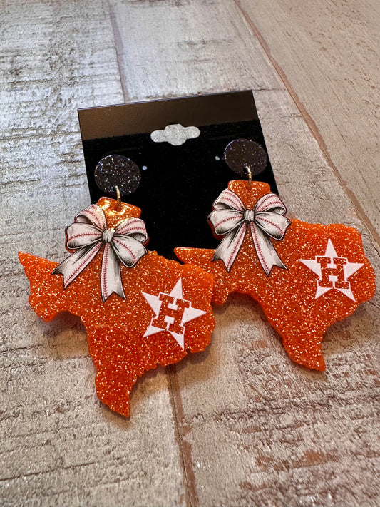 Astros Orange Texas w/ Bow Earrings