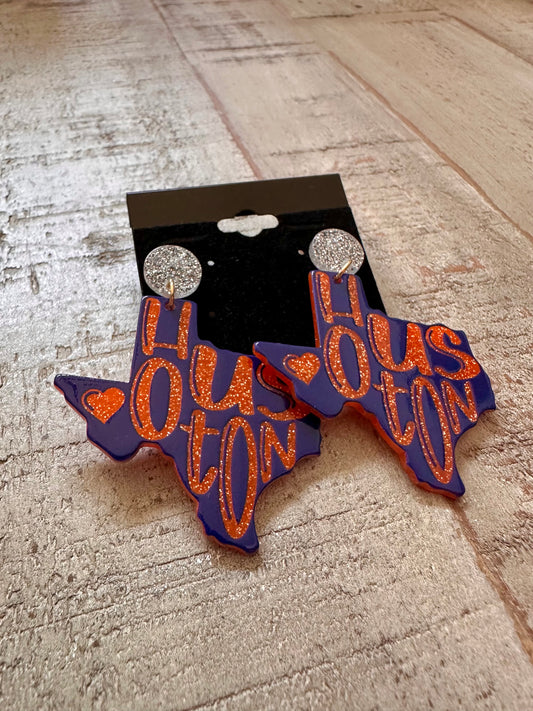Astros Blue Houston Texas Earrings