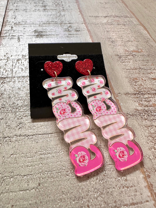 Pink Floral Mama Earrings