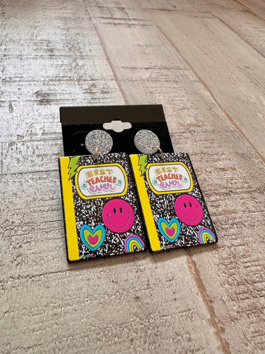 Best Teacher Ever Composition Book Earrings